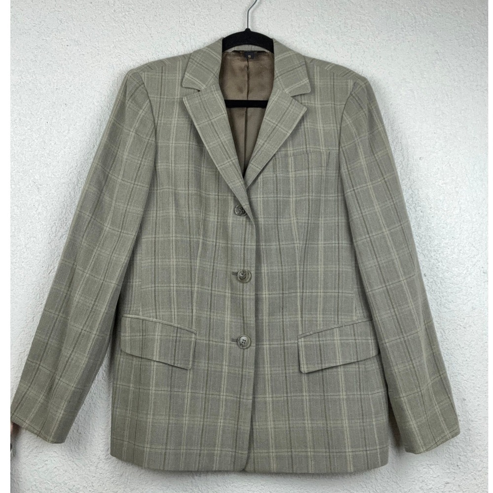 Brooks Brothers Taupe Plaid Linen Wool Blazer - 10 - Preppy, Classic, Timeless